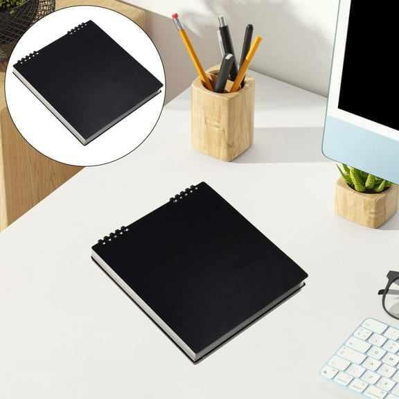 Top Bound Spiral Square Notebook,Refillable Hardcover Journal with No-Bleed 10-Ring Paper,7.56"×7.87",1PC,Black