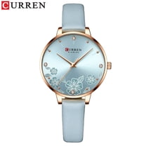 Top Brand Analog Quartz Women Watches CURREN Fashion Leather Strap Luxury Wristwatch Ladies Casual Beautiful Flower Dial Watch