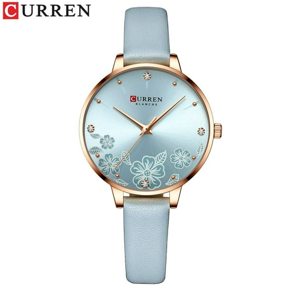 Top Brand Analog Quartz Women Watches CURREN Fashion Leather Strap Luxury Wristwatch Ladies Casual Beautiful Flower Dial Watch
