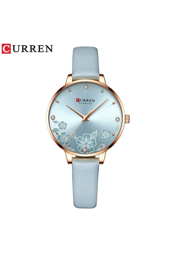 Top Brand Analog Quartz Women Watches CURREN Fashion Leather Strap Luxury Wristwatch Ladies Casual Beautiful Flower Dial Watch