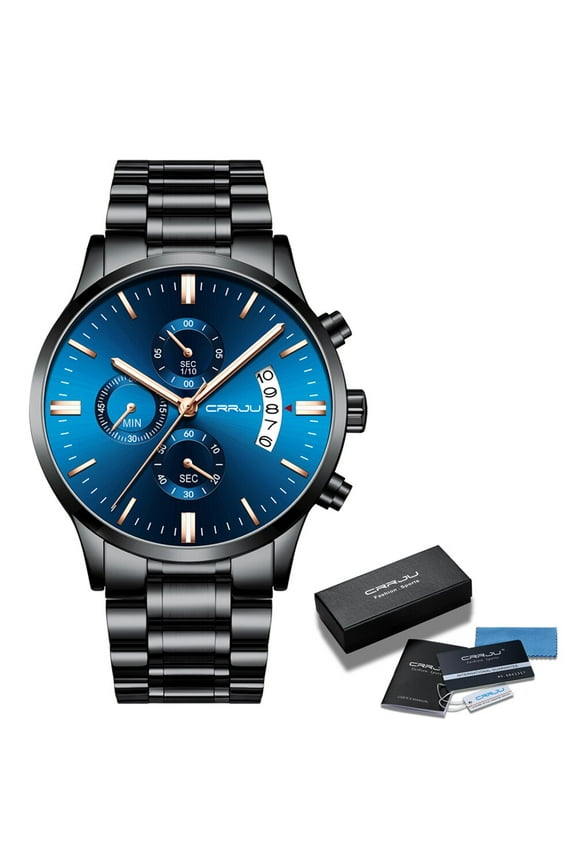 Top Brand CRRJU Men Watches Fashion Blue Stainless Steel Waterproof Sport Watch Men Quartz Clock Male Chronograph Reloj Hombre