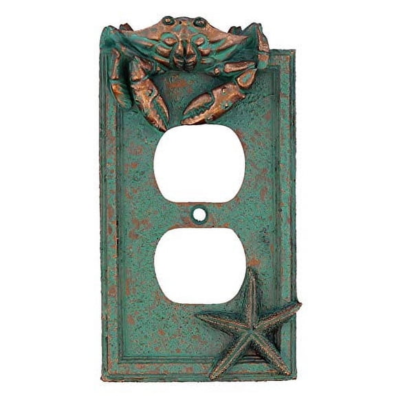 Top Brass Nautical Crab Starfish and Seashell Beach Electrical Cover Wall Plate Bronze/Verdigris Finish - Single Switch, Double, Rocker, Outlet (Outlet Cover)