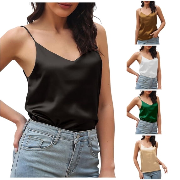 Top À Bretelles En Satin Pour Femme Élégant Haut À Bretelles Avec Décolleté En V Bretelles Réglables Top À Fines Bretelles Pour Femmes Slim Fit Cropped Fitted Top Top Men Sleeveless Tee Shirt Women