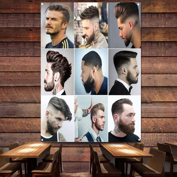 Top Business Hairstyles for Men Retro Barber Shop Advertisement Plaque 38" x 57" Wall Decor Banner Flag Haircut and Shave Poster Tapestry