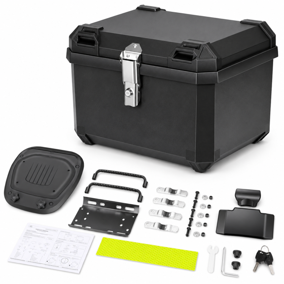 Top Case 56L Universal Plastic Trunk with Lining, Waterproof Detachable Box, Lock & Cushion
