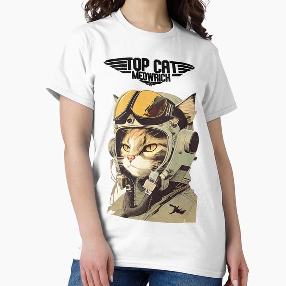 Top Cat Meowrick Fighter Jet Pilot Maverick Animal Parody T-Shirt