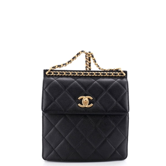 Top Chain CC Square Backpack Quilted Caviar By Rebag