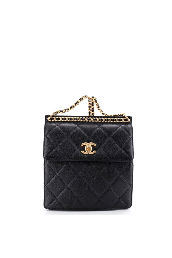 Top Chain CC Square Backpack Quilted Caviar By Rebag