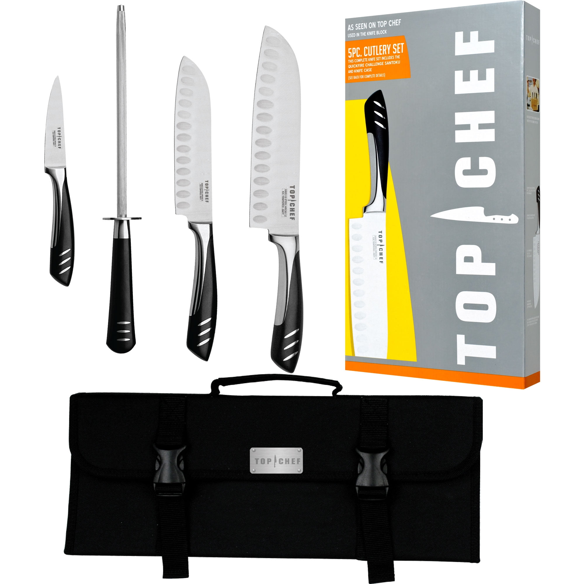 Top Chef 5 Piece Stainless Steel Knife Set - Portable 