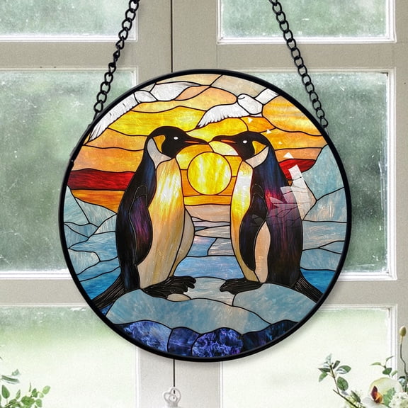 Top Christmas Gifts - Mosaic Penguin Christmas Stained Glass Hanging Ornament - Red & Green Holiday Tree Decor, Gift for Friends, Family, Mom & Dad