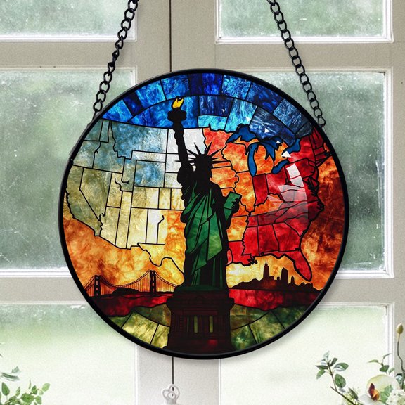 Top Christmas Gifts - USA Map Christmas Stained Glass Hanging Ornament - Red & Green Holiday Tree Decor, Gift for Friends, Family, Mom & Dad