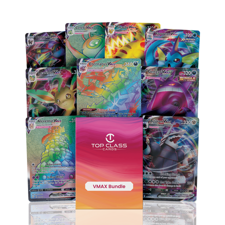 Top Class Cards | VMAX Bundle | 3 VMAX Cards Guaranteed | 1 Secret Rare Rainbow VMAX Included | Deck Box Compatible with Pokemon Cards