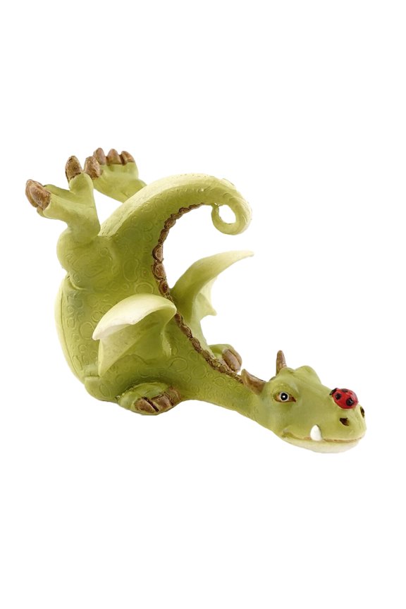 Miniature Dragon Garden Statue (Green Dragon Playing with Ladybug)
