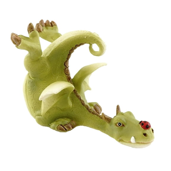 Top Collection Miniature Dragon Garden Statue (Green Dragon Playing with Ladybug)