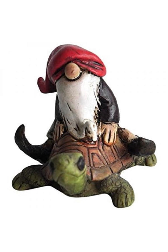 Miniature Fairy Garden and Terrarium Gnome Riding on Turtle Statue
