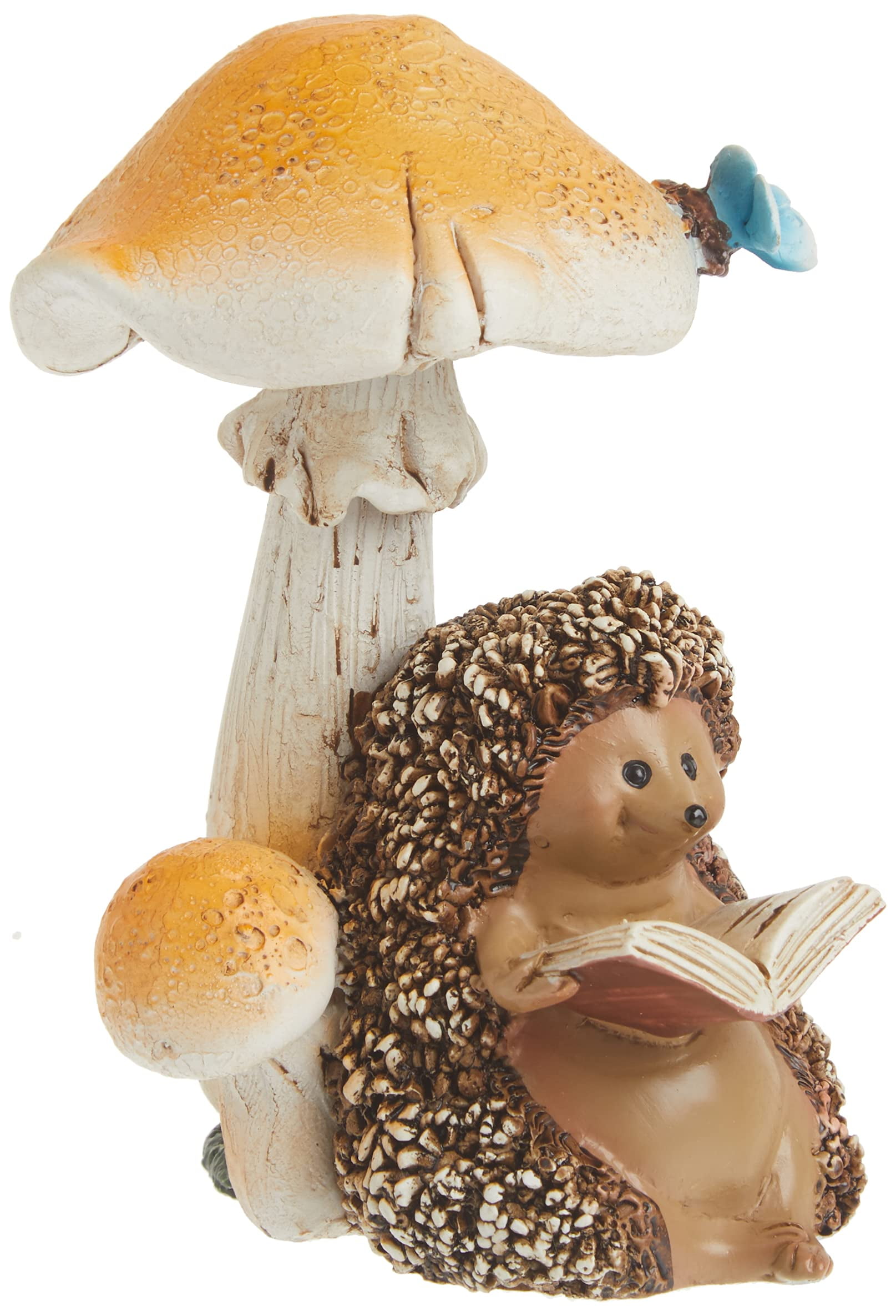 Miniature Fairy Garden Hedgehog Reading Under Mushroom Statue