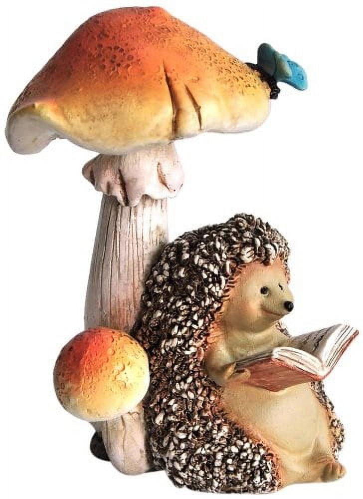 Miniature Fairy Garden Hedgehog Reading Under Mushroom Statue