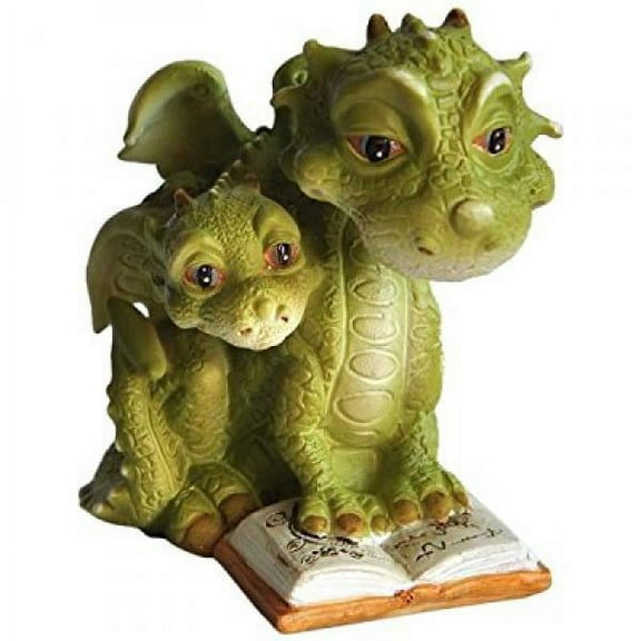Top Collection Miniature Fairy Garden and Terrarium Mama Dragon Reading with Baby Statue