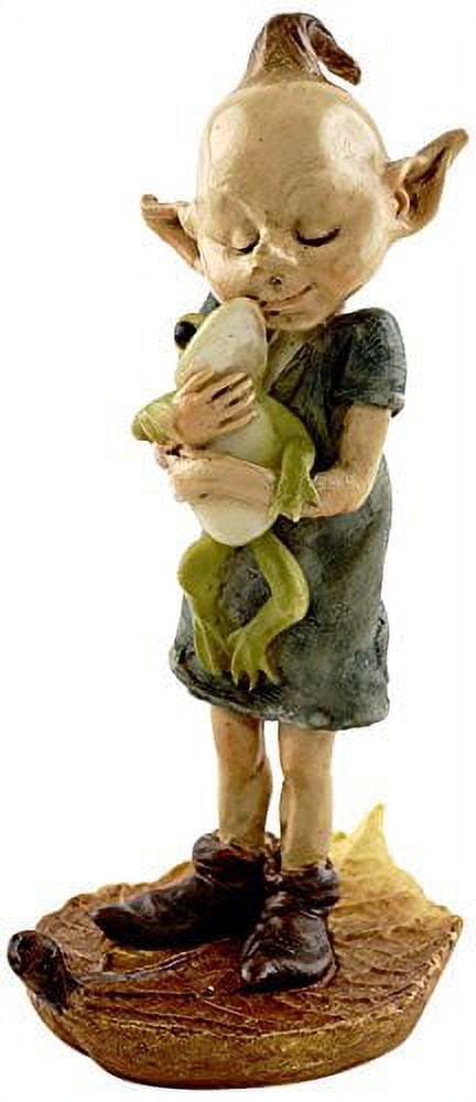 Hand-Painted Resin Garden Pixie Elf Hugging Frog Statue
