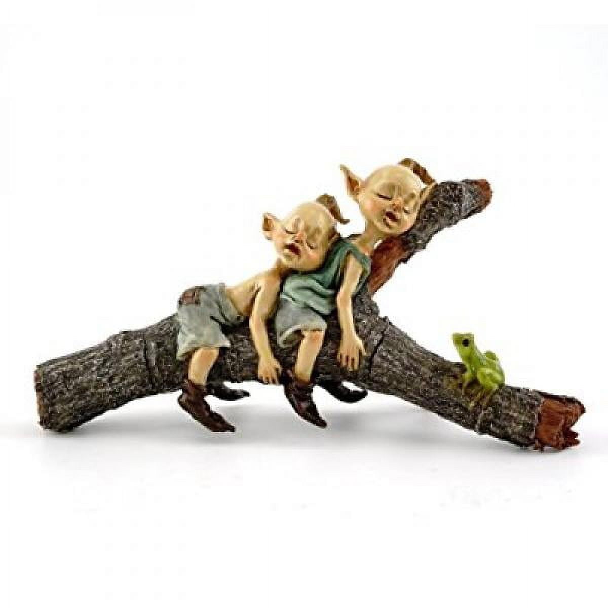 Small Resin Twin Garden Pixies on Tree Log Statue