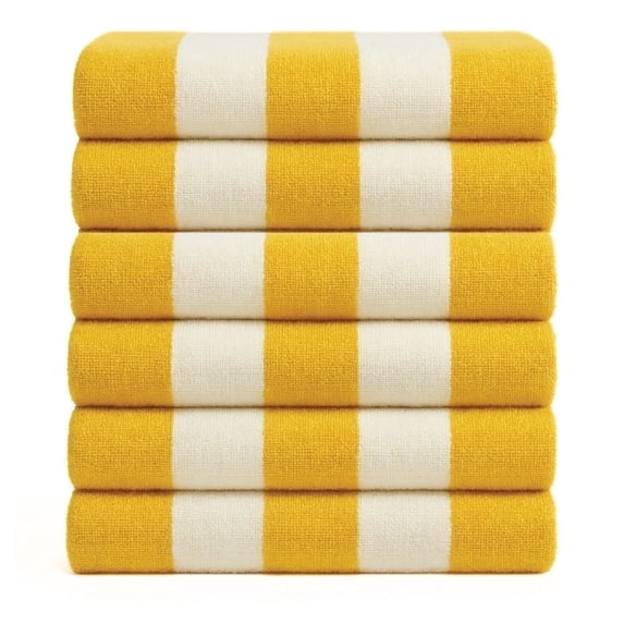 Top Cotton Cotton Beach Towels, Pack of 6 - 30"x60" Quick Dry Towels for Beach, Pool, Gym & Bathroom - Oversized Terry Cabana Striped Towels (Lemon Yellow)
