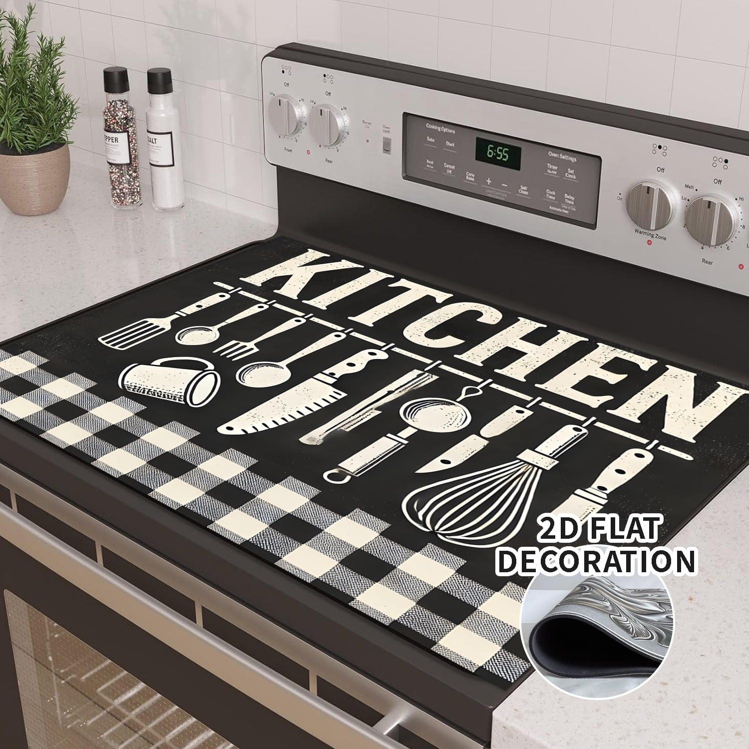 Top Cover for Electric Stove 28 "x 20 ", Checkerboard pattern ，Resistant Glass Top Stove Cover Protector, Glass Cooktop Covers, Kitchen Flat Electric Stove Top Covers