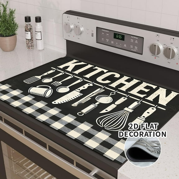 Top Cover for Electric Stove 28 "x 20 ", Checkerboard pattern Resistant Glass Top Stove Cover Protector, Glass Cooktop Covers, Kitchen Flat Electric Stove Top Covers