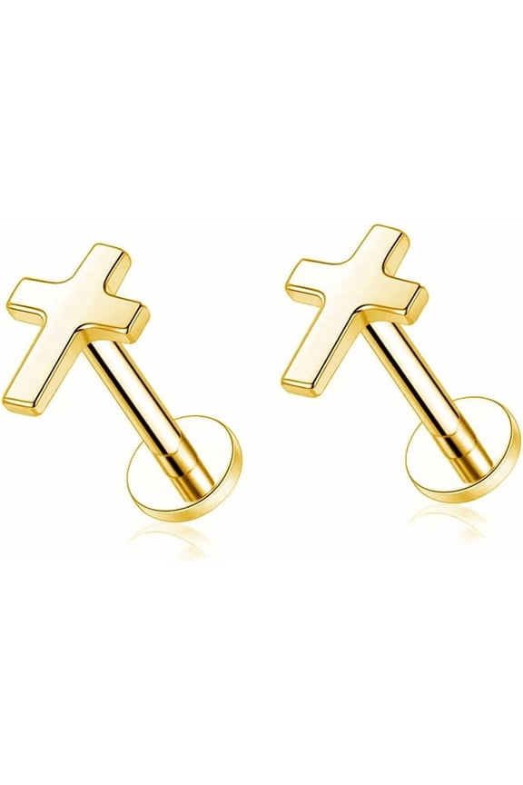 Top Cross Faith Labret Cartilage Helix Stud Earrings Stainless Steel Tragus Nose Studs Earring Monroe Lip Rings Bar 6mm 8mm Medusa Piercing Body Jewelry Gifts for Women Girls Men 16G