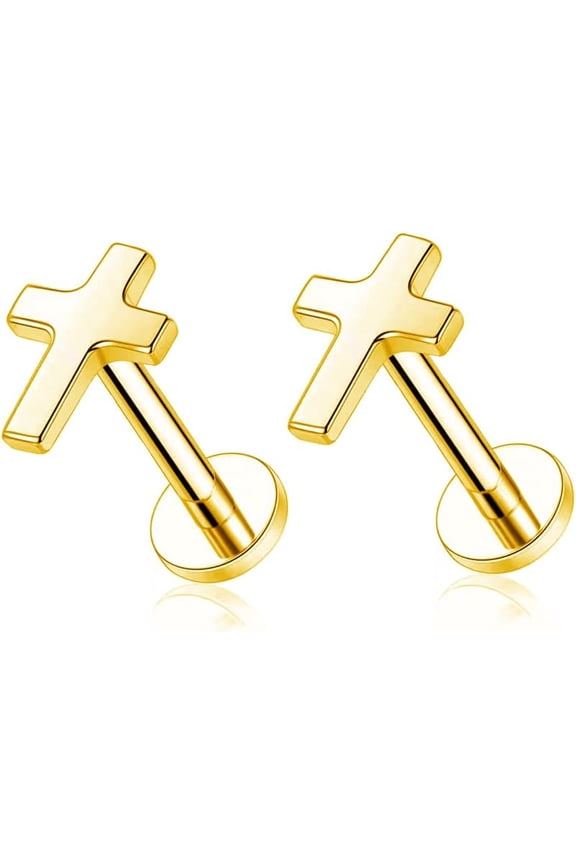 Top Cross Faith Labret Cartilage Helix Stud Earrings Stainless Steel Tragus Nose Studs Earring Monroe Lip Rings Bar 6mm 8mm Medusa Piercing Body Jewelry Gifts for Women Girls Men 16G