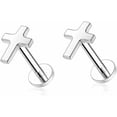 thumbnail image 1 of Top Cross Faith Labret Cartilage Helix Stud Earrings Stainless Steel Tragus Nose Studs Earring Monroe Lip Rings Bar 6mm 8mm Medusa Piercing Body Jewelry Gifts for Women Girls Men 16G, 1 of 3