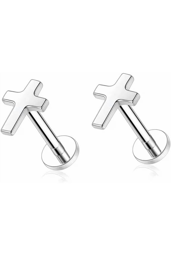 Top Cross Faith Labret Cartilage Helix Stud Earrings Stainless Steel Tragus Nose Studs Earring Monroe Lip Rings Bar 6mm 8mm Medusa Piercing Body Jewelry Gifts for Women Girls Men 16G