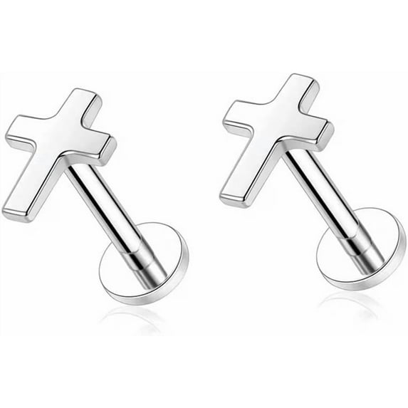 Top Cross Faith Labret Cartilage Helix Stud Earrings Stainless Steel Tragus Nose Studs Earring Monroe Lip Rings Bar 6mm 8mm Medusa Piercing Body Jewelry Gifts for Women Girls Men 16G