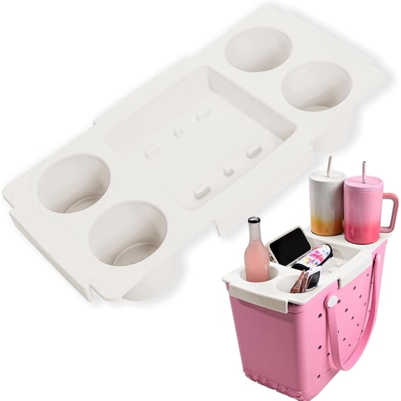 Top Cup Holder Tray for Bogg Bag X-Large, Waterproof Drink & Phone Organizer Insert, Fits Insulated Tumblers, Bag Topper Accessory (White)