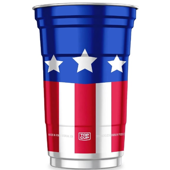 Top Cup Seasonal Aluminum Cups - 20oz/10ct: Aluminum, Brushed Silver Finish, Patterned Logo, 10 Count