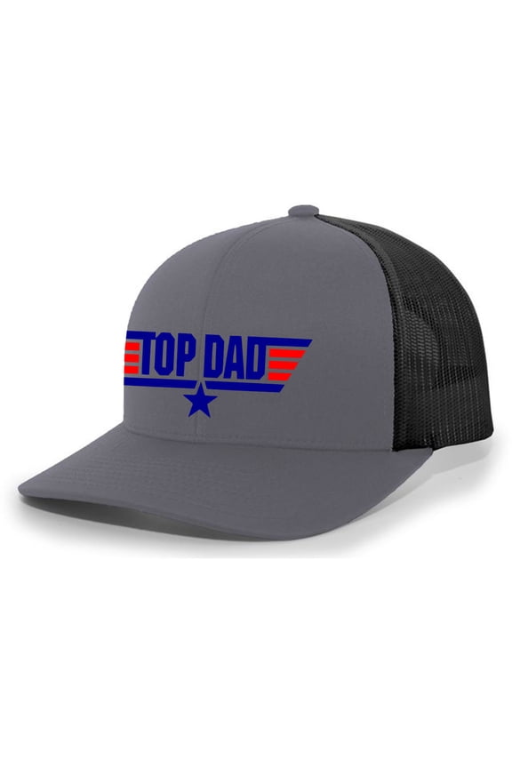 Top Dad Father's Day Men's Mesh Back Trucker Hat Baseball Cap, Charcoal/Black