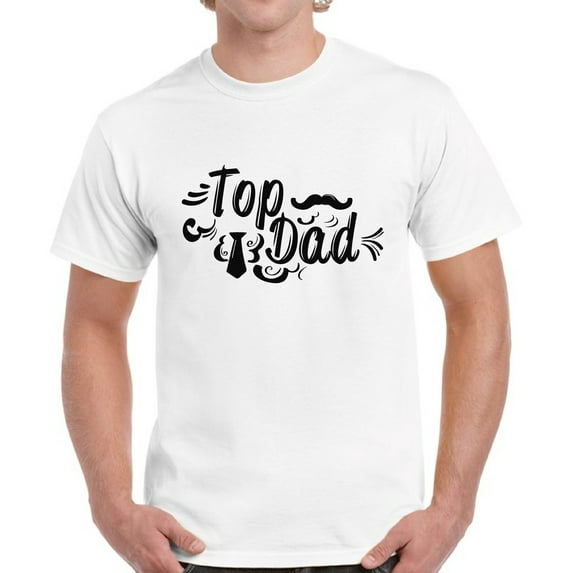 Top Dad Men T-Shirt Funny Dad Gifts - Black Print Moustache Men Short Sleeve Graphic Tee