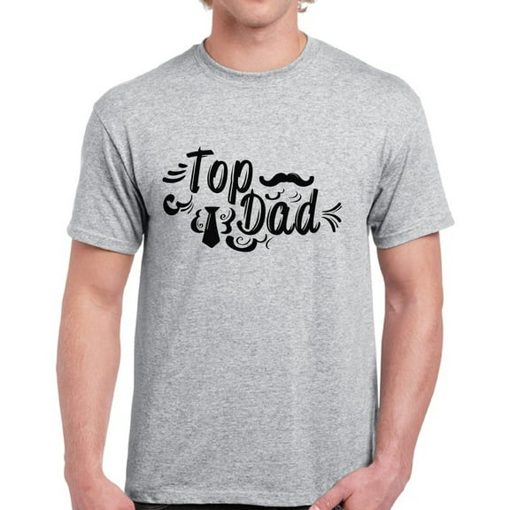 Top Dad Men T-Shirt Funny Dad Gifts - Black Print Moustache Men Short Sleeve Graphic Tee