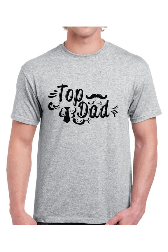 Top Dad Men T-Shirt Funny Dad Gifts - Black Print Moustache Men Short Sleeve Graphic Tee