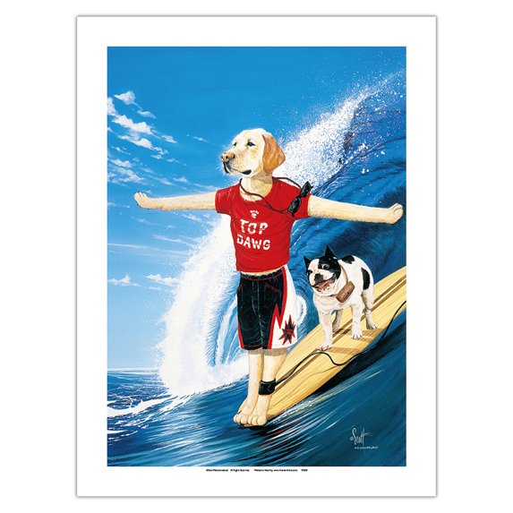 Top Dawg - Surf Dogs - From an Original Color Painting by Scott Westmoreland - Bamboo Fine Art 290gsm Paper Print (Unframed) 24x32in