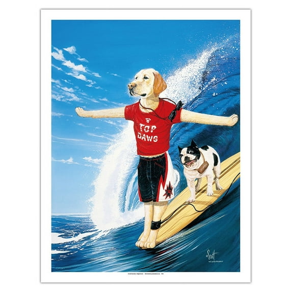 Top Dawg - Surf Dogs - From an Original Color Painting by Scott Westmoreland - Fine Art Matte Paper Print (Unframed) 20x26in