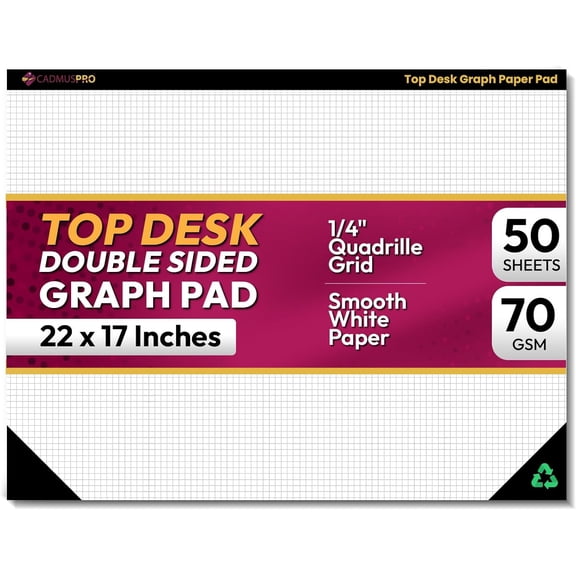 Top Desk Graph Paper Pad 22x17 Inch, 50 Sheets, Double-Sided 70 GSM Large Quadrille Grid Paper for Drafting, Design, Art and Academic Use