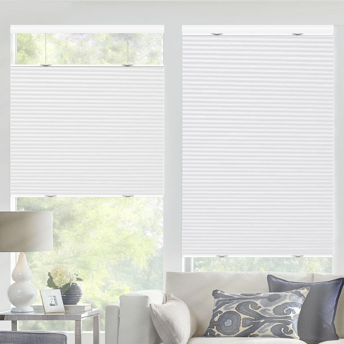 Top Down Bottom up Blackout shades, Cellular Honeycomb Window Blinds, Blackout White+26 1/2"W x 72"H, Fashion Simple Elegant Shade, Custom Sized