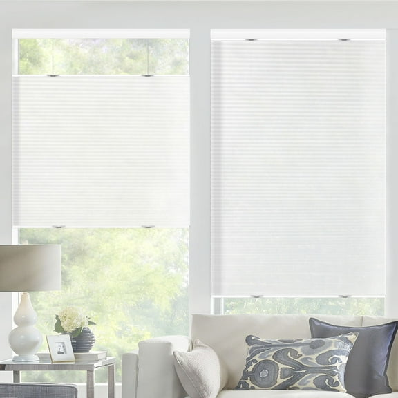 Top Down Bottom up Light Filter Cellular shades, Honeycomb Window Blinds, Light Filter White+46"W x 56"H, Fashion Simple Elegant Shade, Custom Sized