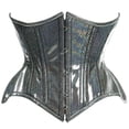 thumbnail image 1 of Top Drawer Black Rainbow Glitter Holo Double Steel Boned Curvy Cut Waist Cincher Corset, 1 of 2