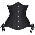 thumbnail image 1 of Top Drawer Black Satin Double Steel Boned Curvy Cut Waist Cincher Corset w/Lace-Up Sides, 1 of 3