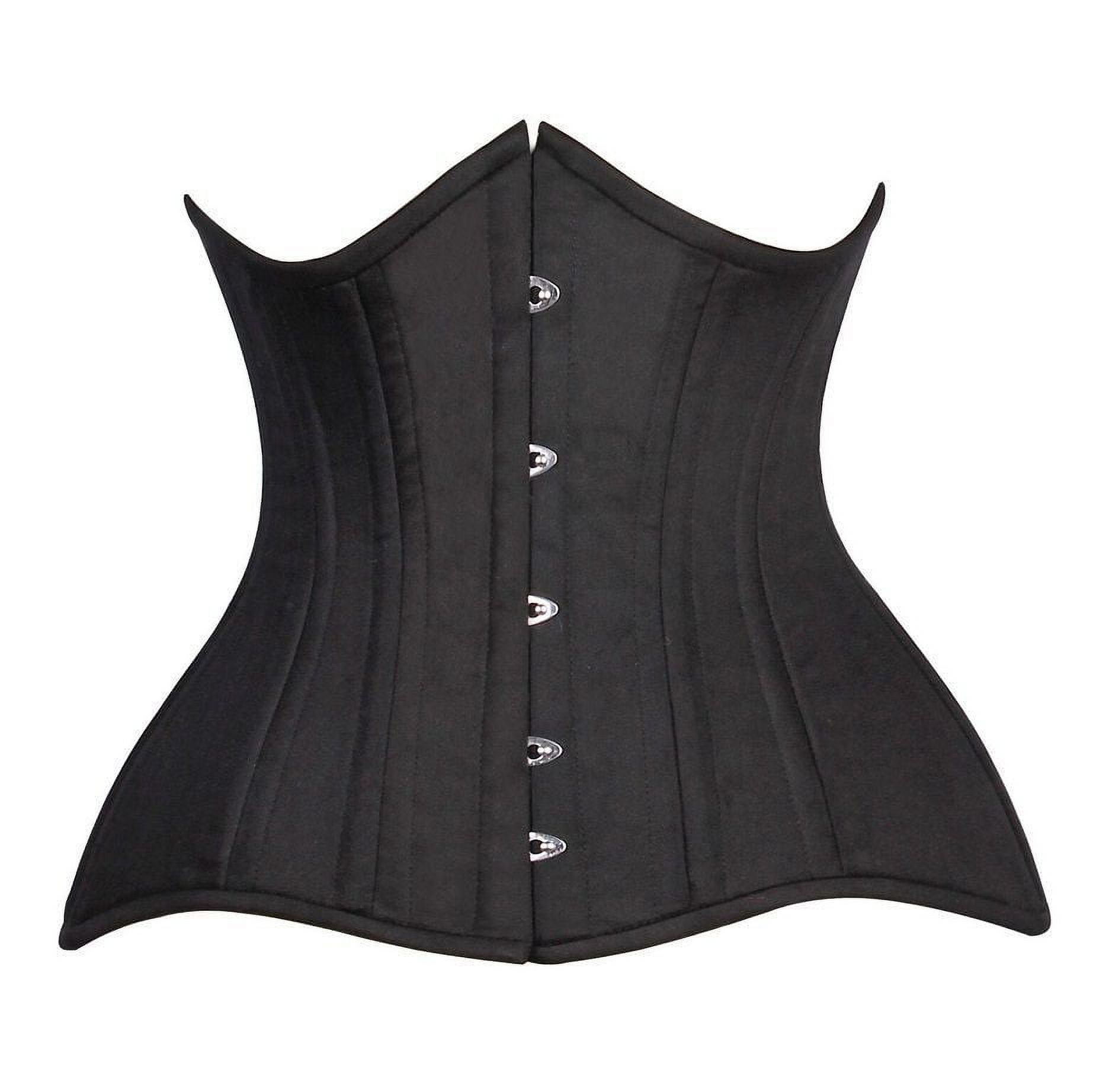 Top Drawer Black Satin Double Steel Boned Curvy Cut Waist Cincher Corset w/Lace-Up Sides main image 1