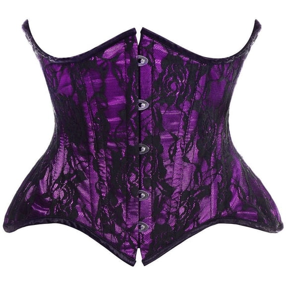 Top Drawer Purple w/Black Lace Double Steel Boned Curvy Cut Waist Cincher Corset