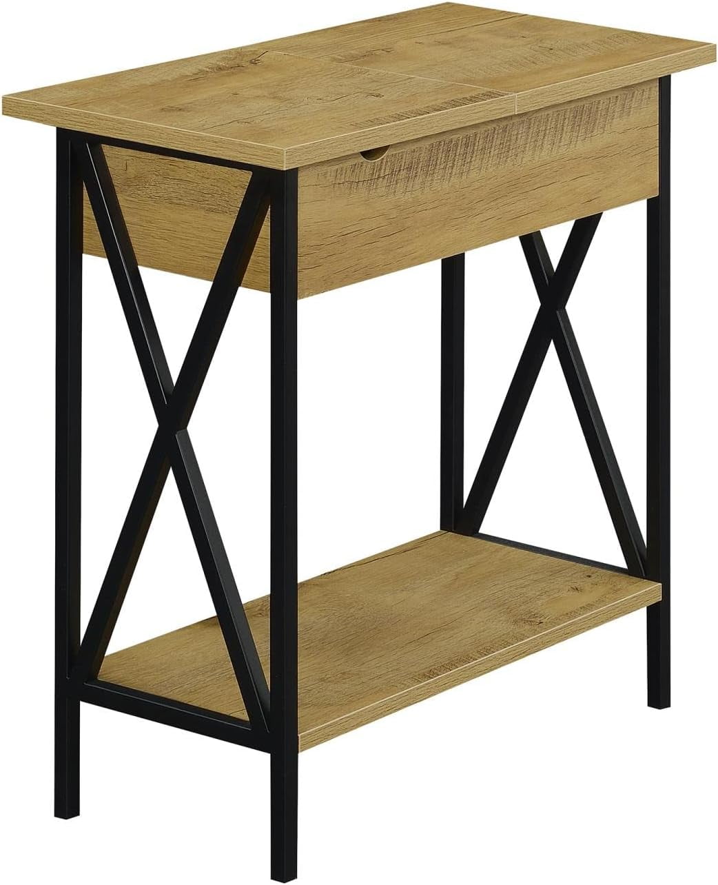 Top End Table With Charging Station And Shelf, English Oak/Black