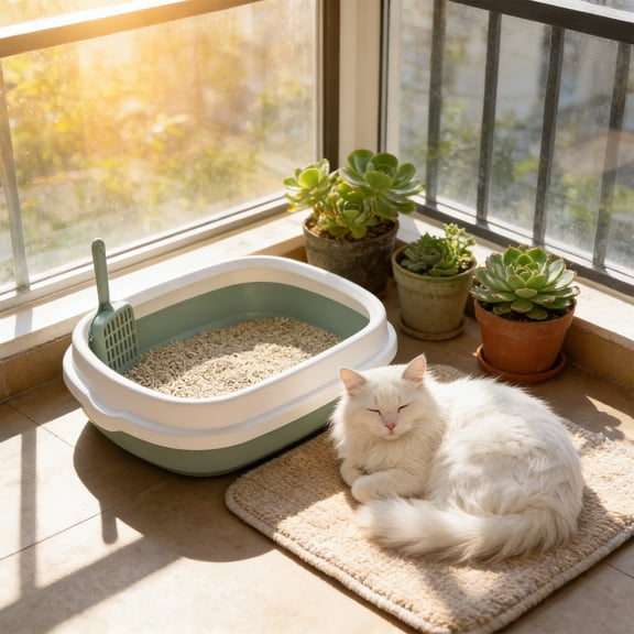 Top Entry Cat Litter Box Semi Enclosed High Sides, Anti Scatter Odor Control Litter Pan with Scoop, Detachable Easy Clean Spacious Design, for Small Medium Cats Household Use