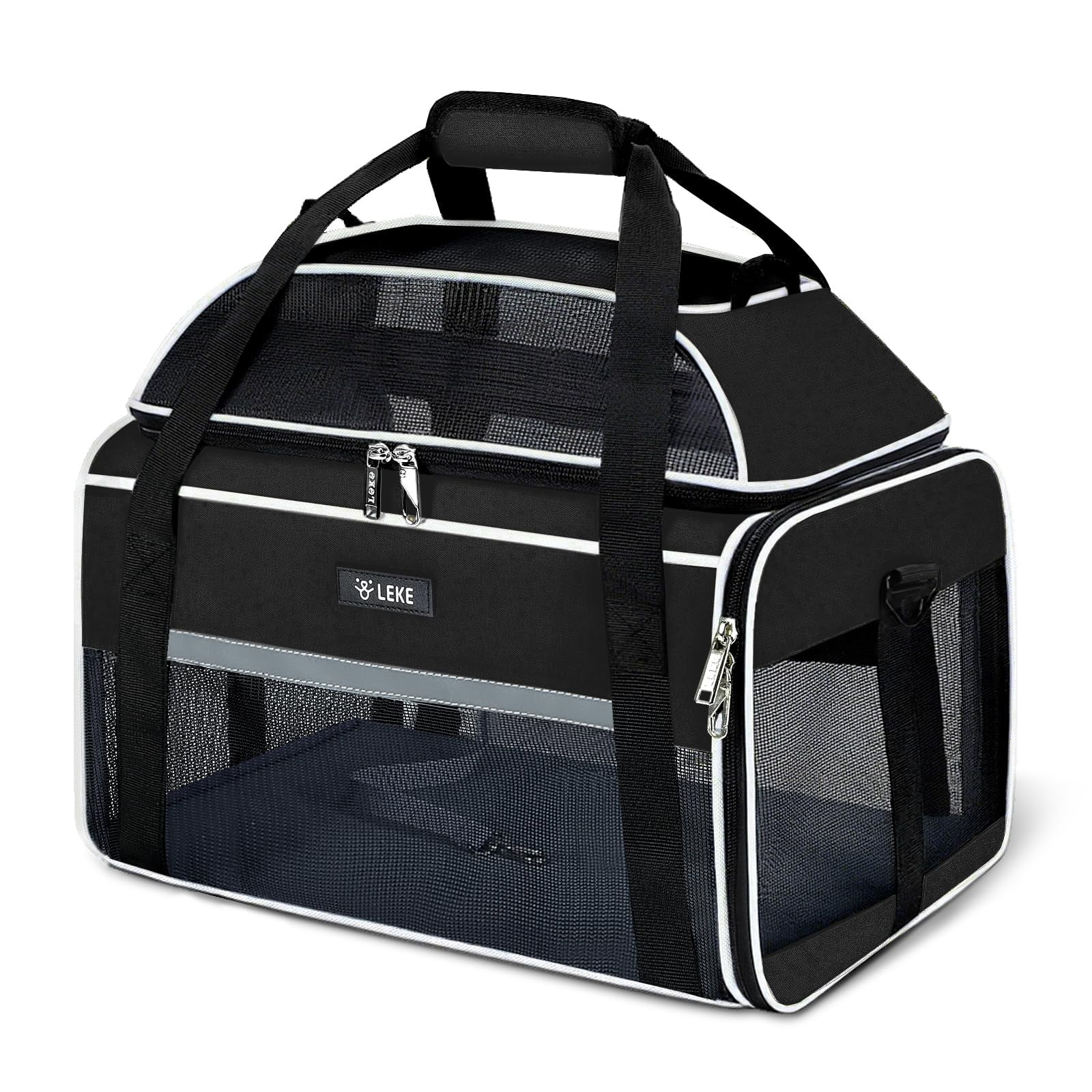 Top-Expandable Pet Carrier 17x11x9.5 Inch Alaska Hawaiian Airline Approved Soft Sided Underseat to 12lbs Travel Carriers for Small Cats and Dogs with Locking Safety Zippers Anti-Scratch Mesh